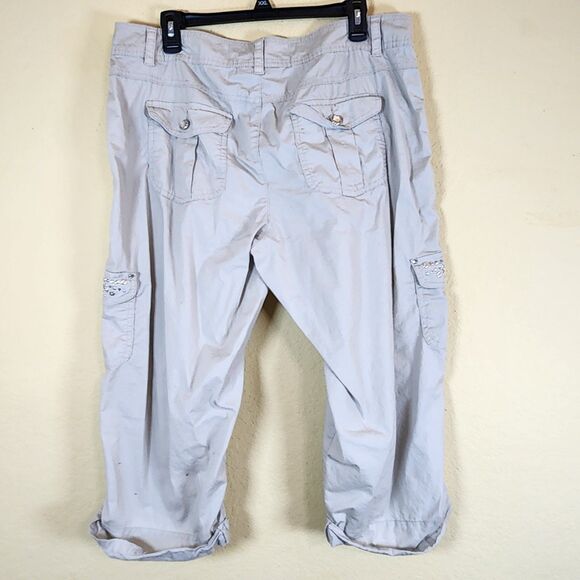 Style Co Cargo‎ Pants Women 14 beige Capri Y2K Hip Hop cargo bling Streetwear - Picture 8 of 11